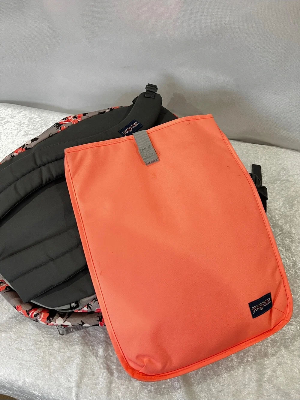 JanSport Large Student Backpack Gray Coral Floral Fit 15